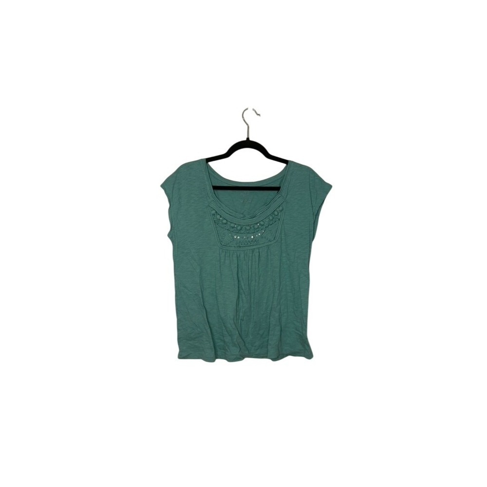 Preswick & Moore Petite Cotton Top Teal Green Short Sleeve Embellished
